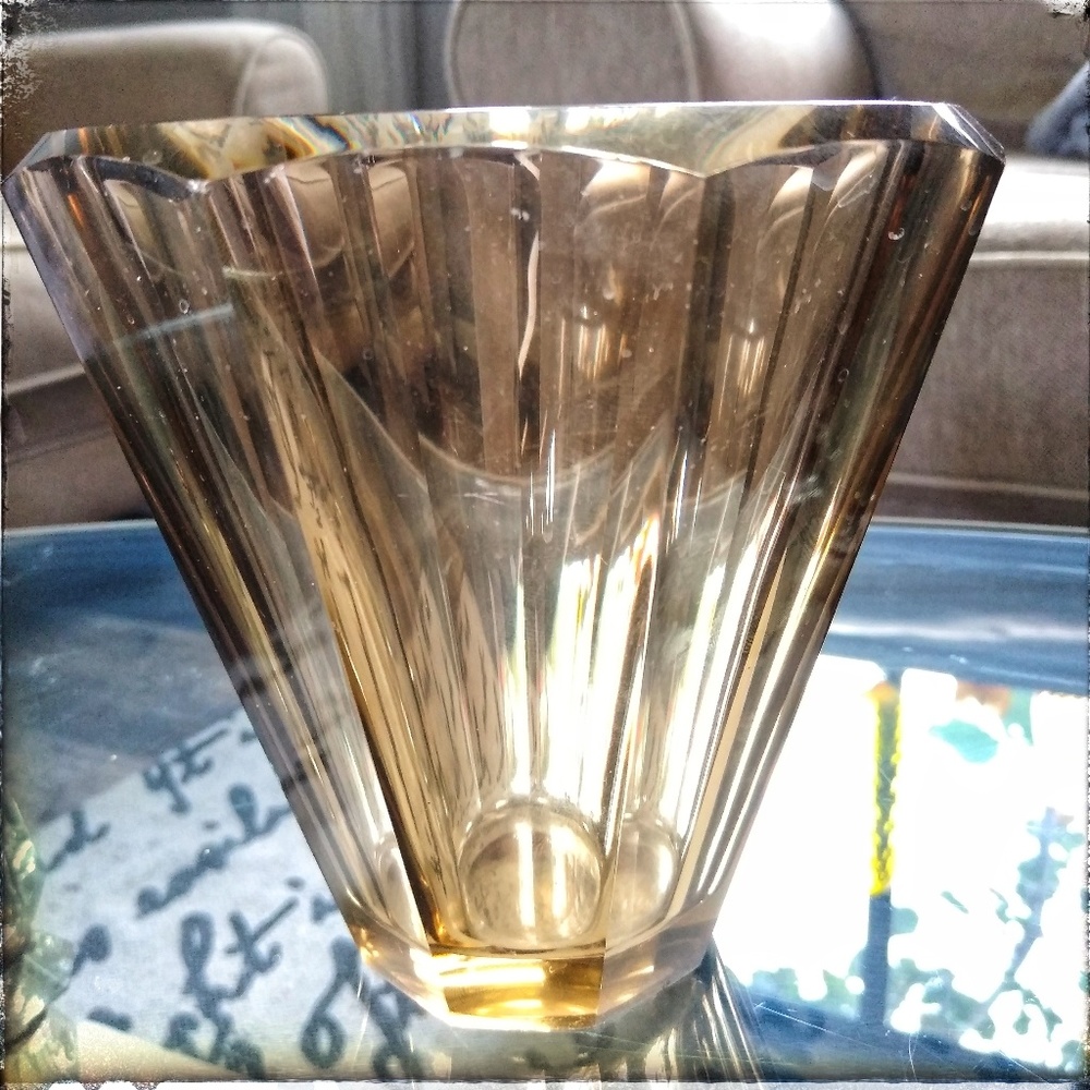 Vintage Topaz Faceted Art Glass Signed